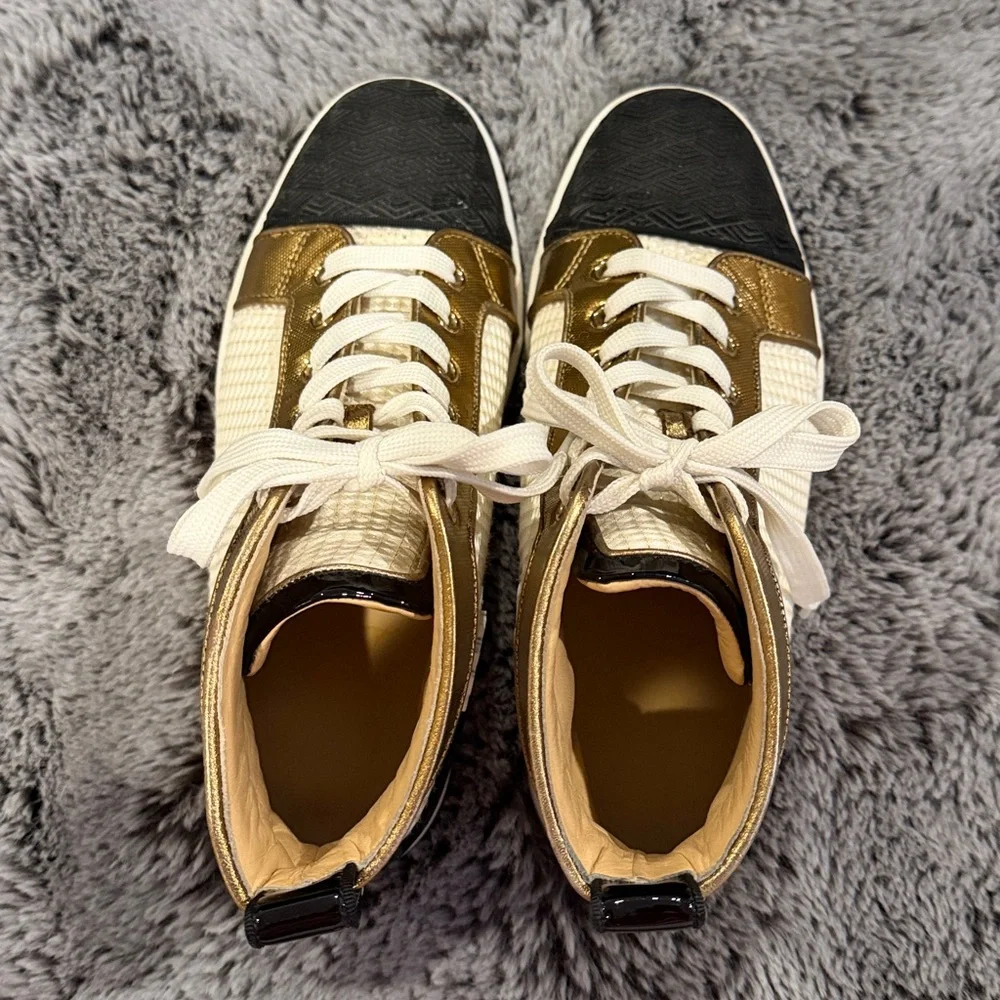Christian Louboutin White and Gold Threaded Orlando High-Tops